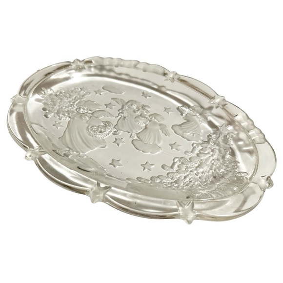 1980’s Christmas Glass Plate with Angels, Stars, Celestial, Oval Candy Dish - Picture 4 of 6